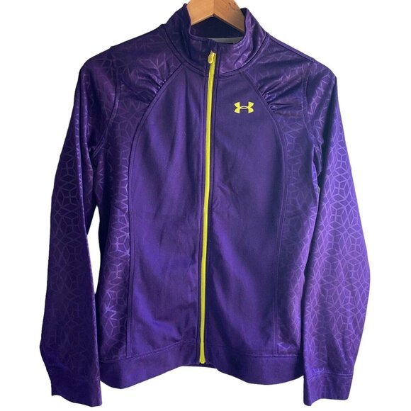 Under Armour Loose Girls Full Zip Jacket Purple Green Ruched  XL Geometric Logo - Picture 1 of 12